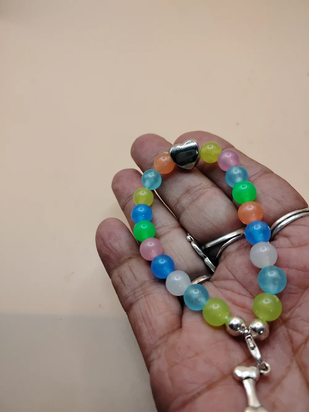 Crystal Wolf Multicolor Beaded Pet Charm Bracelet with Silver Bone Charm